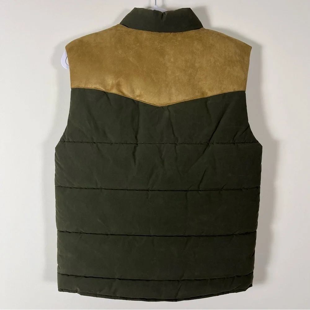 NWT Banana Republic Mens Puffer Vest Olive Green Tan Quilted Size XS Western